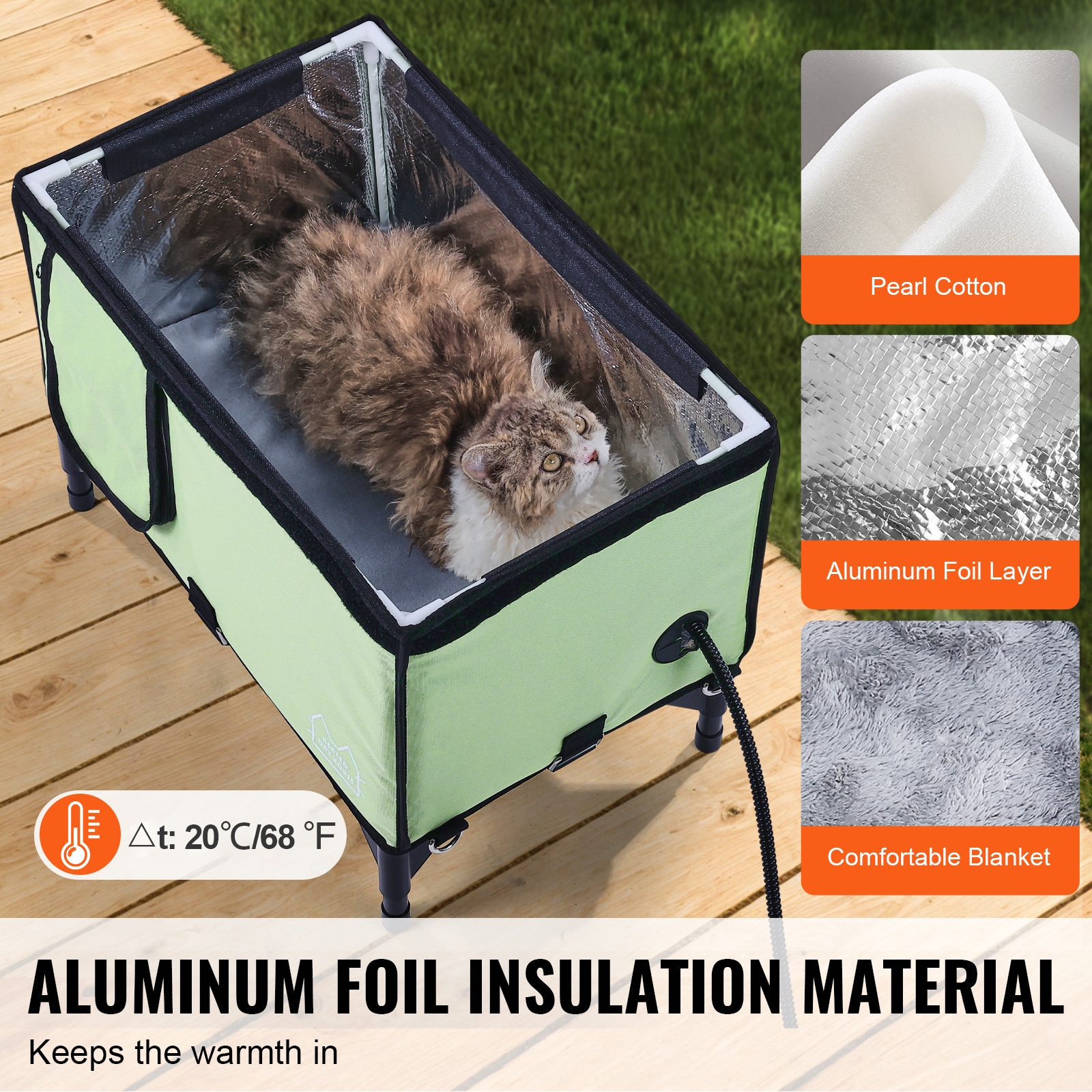 Heated Elevated Cat House Shelter With Warming Pad For Pets Green_voghion.com